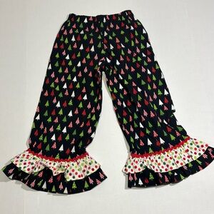 Girls Christmas Tree Polka Dot Ruffle PJ Pants Handmade approximate size 6/7